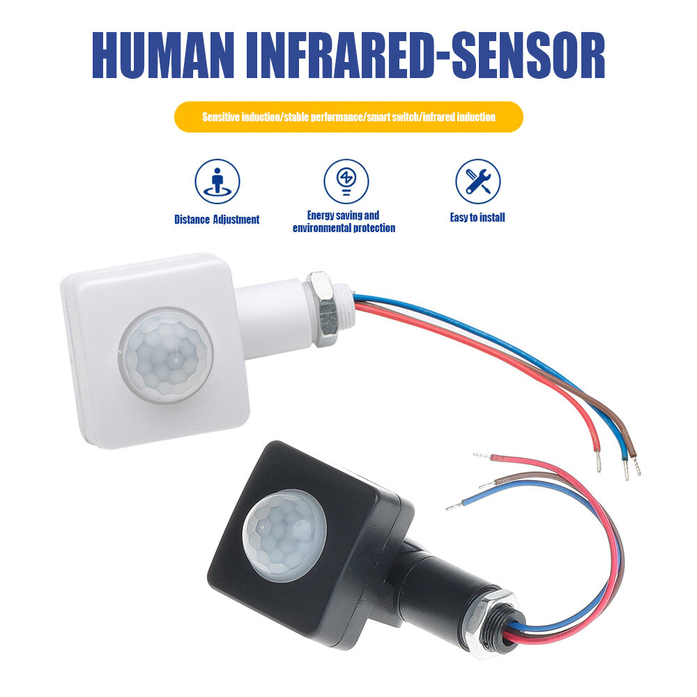 diymore Công Tắc Cảm Biến Chuyển Động Hồng Ngoại Cơ Thể Người Mini AC85-265V Đèn Pha LED Máy Dò Cảm Biến Chuyển Động PIR Cảm Biến Chuyển Động Ngoài Trời Chống Nước Công Tắc Điều Chỉnh PIR 12MM