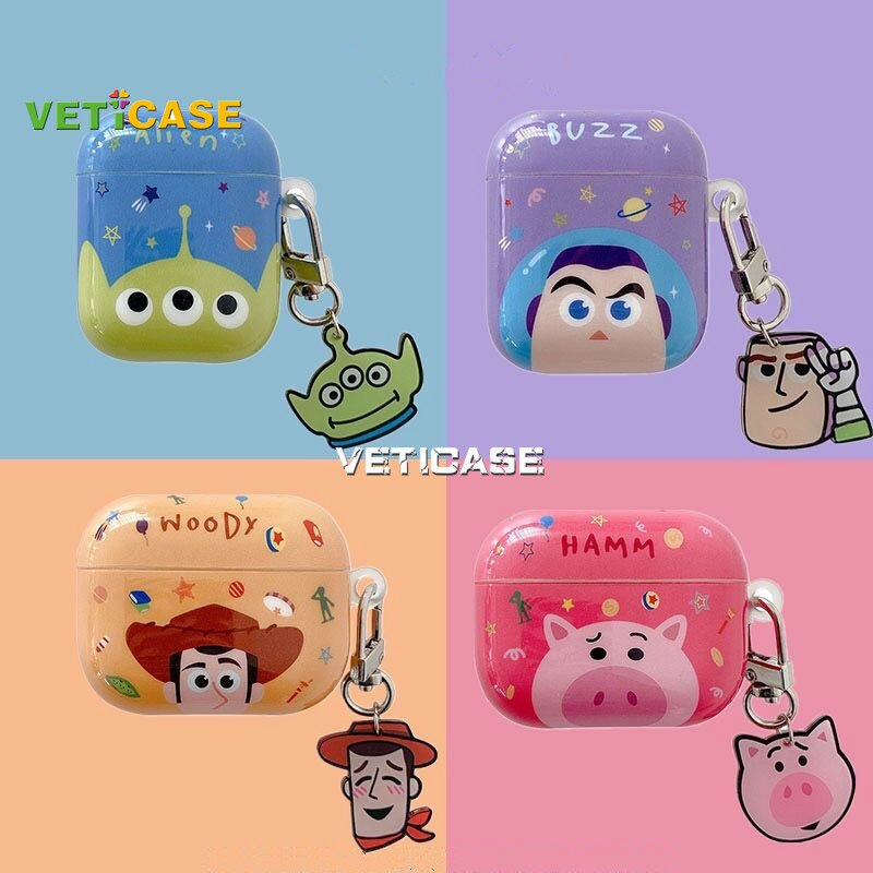 Woody Buzz Hamm Pig Alien Pendant Earphone Case for Apple AirPods Pro AirPods 1 2 3 New Pro2 Silicone Soft Cover Headphone Air Pods Casing Protective AirPod Accessories Blue Yellow Purple Pink