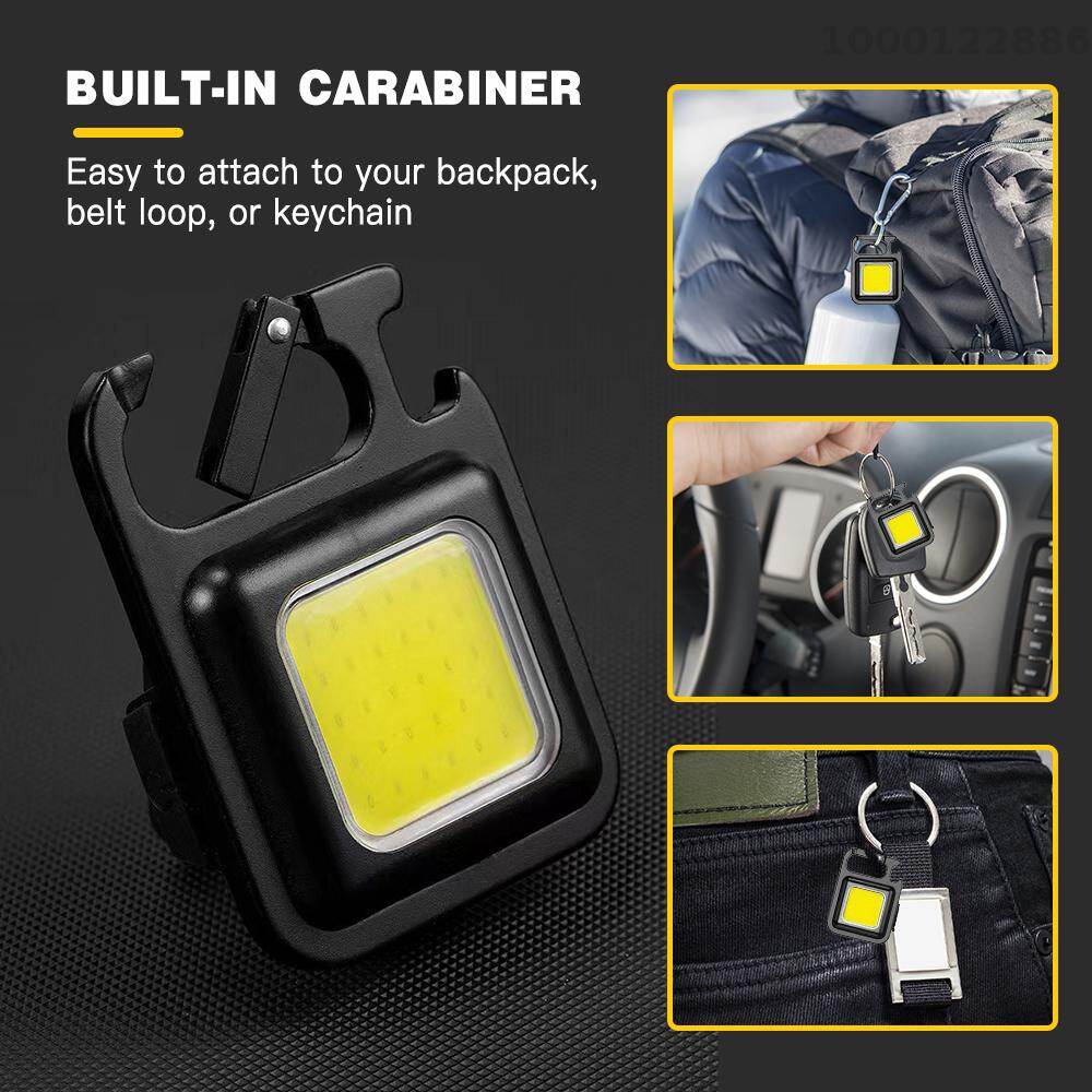 KKmoon Portable Mini flashlight rechargeable USB LED Work Light Keychain Light Lamp with Bottle Opener for Outdoor Emergency Camping Hiking Fishing