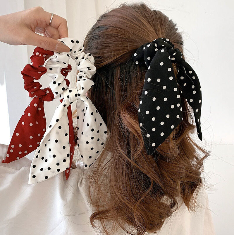 Retro French Polka Dot Ribbon Hair Tie Fashion Scrunchies