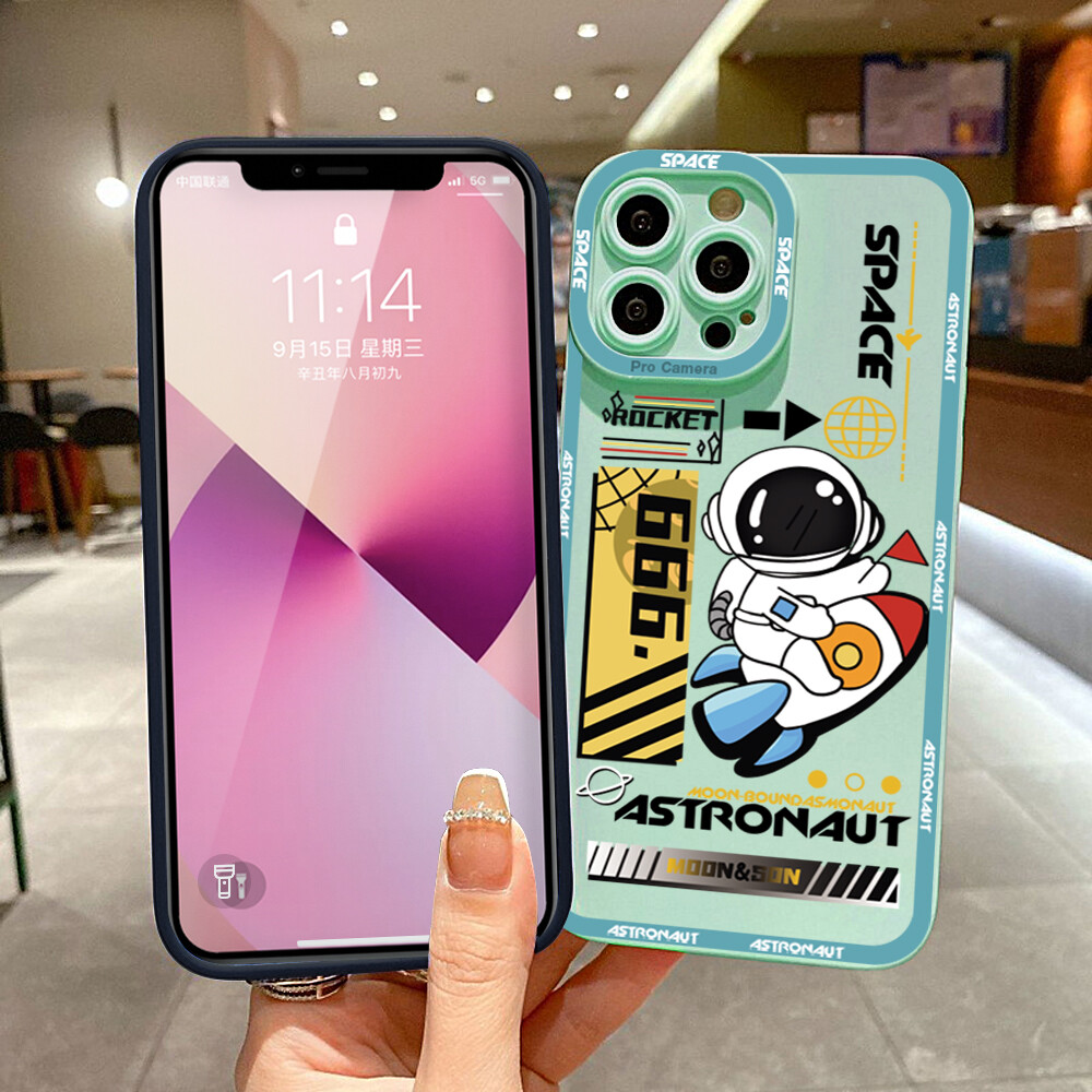 Jizetin Phone Casing For Redmi Note 11 Note 11 Pro Note 11 Pro 5G Note 11S Note 10 Note 10 5G Note 10 Pro Note 10S Cute Cartoon Space Astronaut Soft Rubber Cellphone Casing New Full Lens Camera Protect Shockproof Case