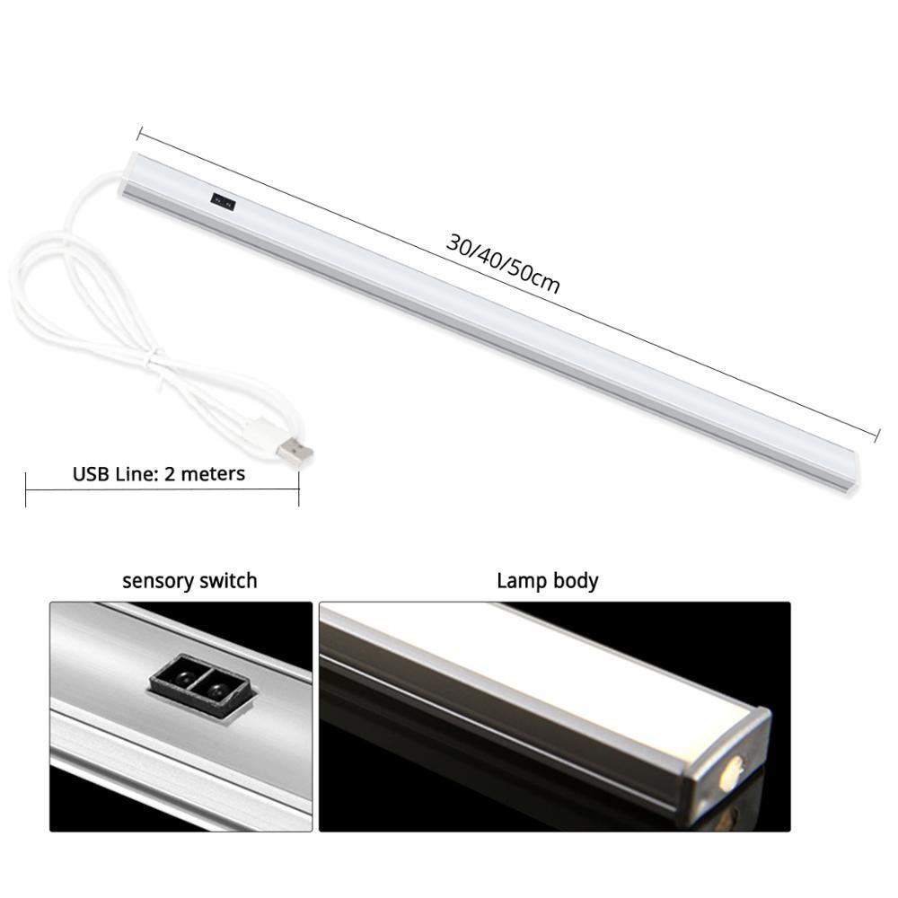 JustLiving Đèn LED Nhà Bếp Thông Minh Chạy Bằng USB 5V Đèn Cảm Biến Quét Tay Đèn Nền Độ Sáng Cao Cho Tủ Quần Áo Ngăn Kéo 30/40/50cm