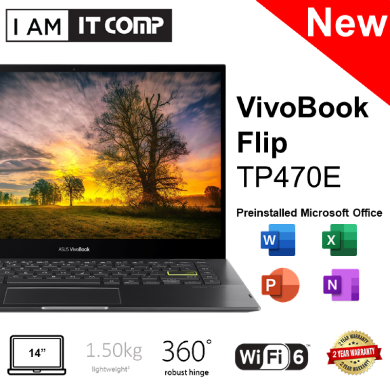 Asus Vivobook Flip 14 TP470E-AEC240TS 14 FHD Touch Laptop ( I5-1135G7/8GB/512GB SSD/IRIS/W10 ) FOC Wireless Mouse & Sleeve Malaysia