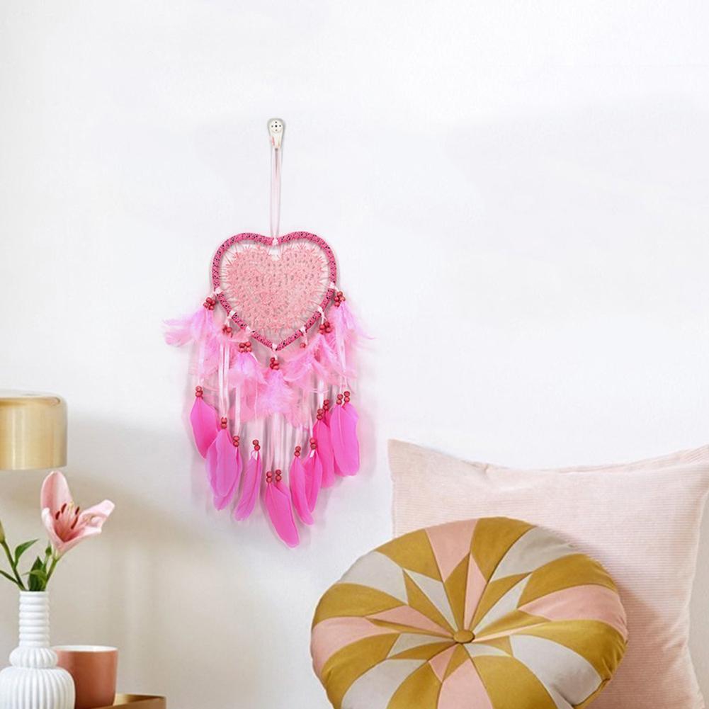 Love Heart Dream Catcher LED Light Feathers Wall Hanging Dreamcatcher Decor