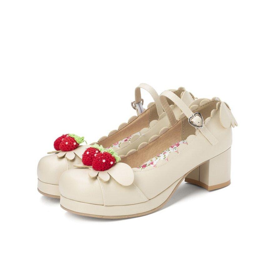 Công Chúa Lolita Cô Gái Mary Janes Giày Nữ Ngọt Ngào Đầm Đi Tiệc Cosplay Giày Cao Gót Lễ Cưới Chunky Med Gót Dâu Tây Cỡ Lỡn 34-46 giá rẻ