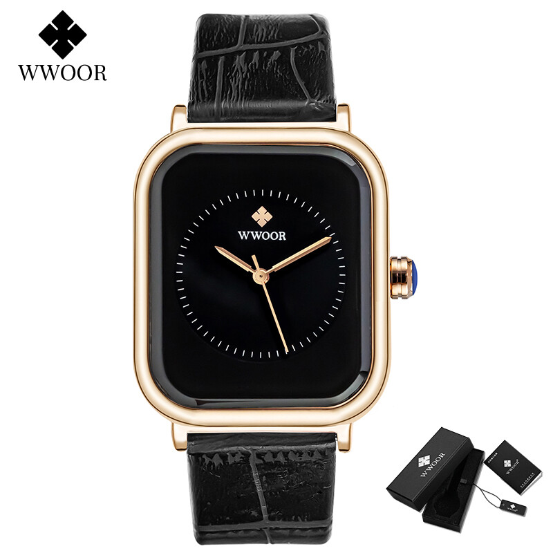 WWOOR Branded Model 8873P Wristwatch For Women Square Dial Leather Silicone Band Waterproof Analog Quartz Casual Ladies Watch Authentic
