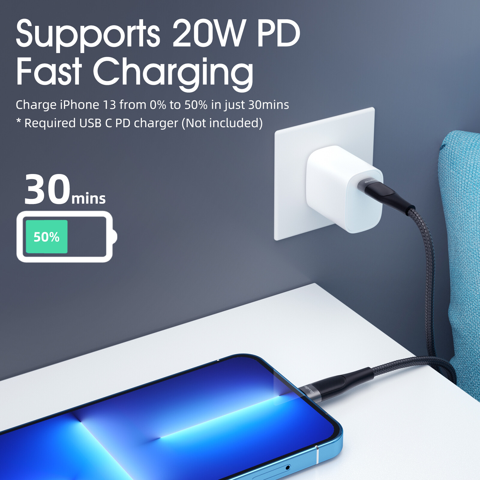 Cáp Dữ Liệu FONKEN PD 20W Type-C Sang Lightning Hỗ Trợ Sạc Truyền Dữ Liệu, Cáp Sạc Cho Iphone8/X/XR/XS/MAX