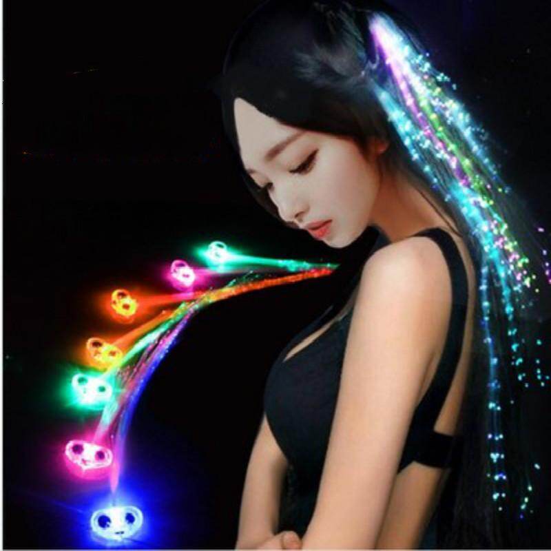 LED Light Up Hair Extensions Fiber Optic Luminous Hair Clip Party Decorative