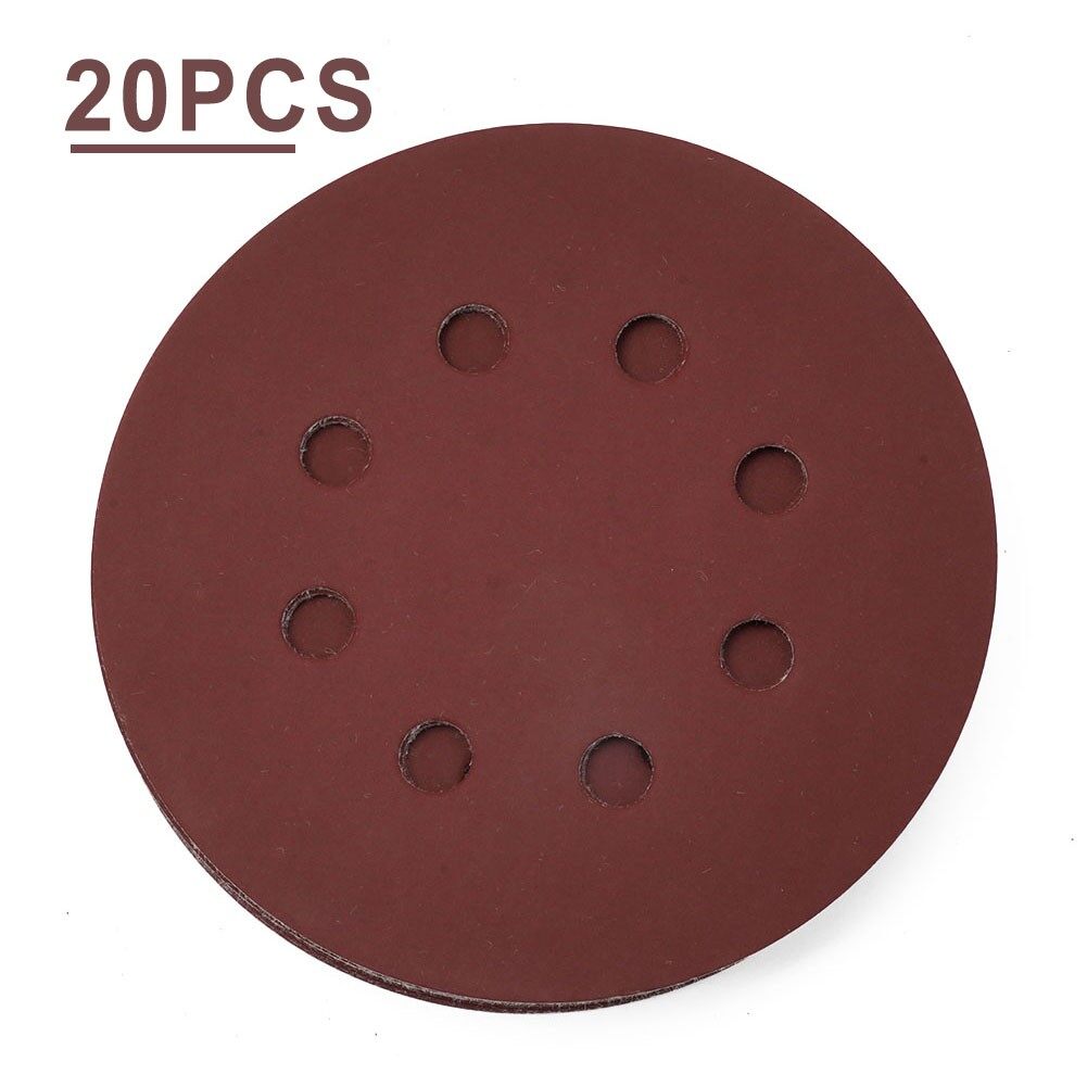 20x 5 125mm Round Sandpaper 8-Hole Sanding Sheet Discs Hook Loop 40-2000 Grits