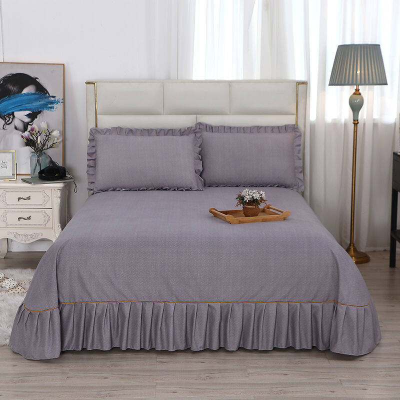Thickened Bedspread Solid Color Thick Bedspread European Ruffle Round Corner Bedspread One Piece 1.5 Bed 1.8 Bed