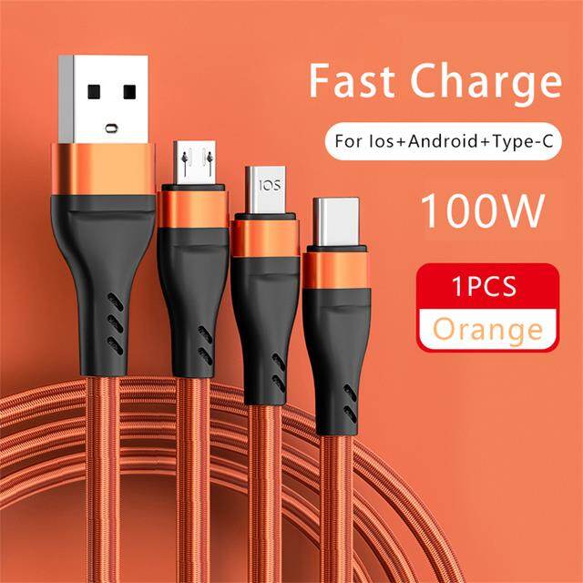 6A 3 in 1 Charging Cable Type-C Micro USB Fast Charger Data Cables For iPhone Sansung Xiaomi Huawei