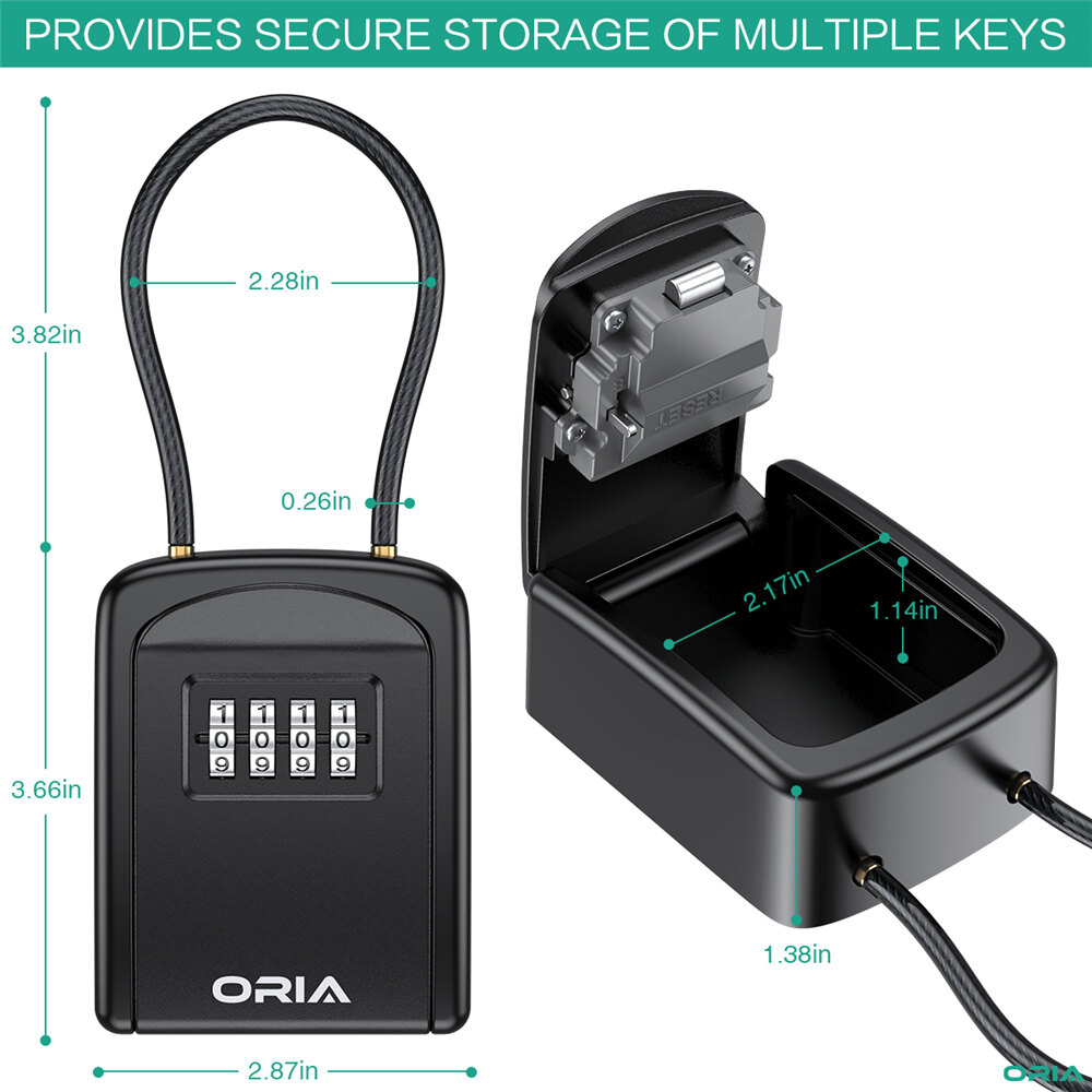 ORIA Key Lock Box 4 Digit Combination Wall Mounted Security Storage Lock Box, 5 Keys Capacity for House Key Storage Combo Door Locker