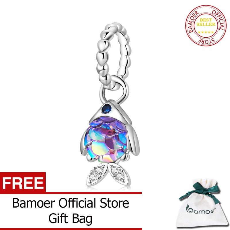 BAMOER 925 Sterling Silver Charm Sea Blue Purple Fancy Fish Bead Pendant Fit Original Bracelet Necklace For Women Jewelry SCC2033