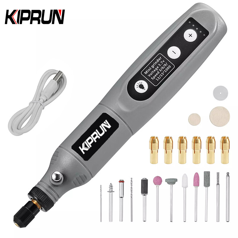 KIPRUN Grinder Tools, Cordless Rotary Tool, 3.7V Electric Cordless Drill Power Tools Grinder 15000rpm Grinding Set , Electric Drill Tool Kit with LED Work Light, 5 Speeds, USB Charging Cable for Polishing Cleaning and Engraving