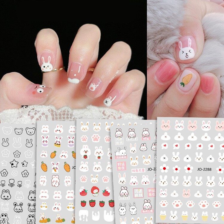 Bộ Xe TrượT Hình Thỏ Dễ Thương Đề-can Móng Tay Mùa Xuân Miếng Dán Trang Trí