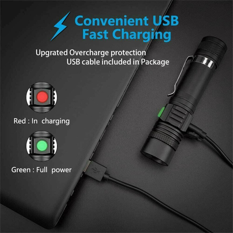 TH Led Tactical Flashlight 4 Modes Waterproof Zoomable Super Bright Usb Rechargeable Torch Hand Lantern