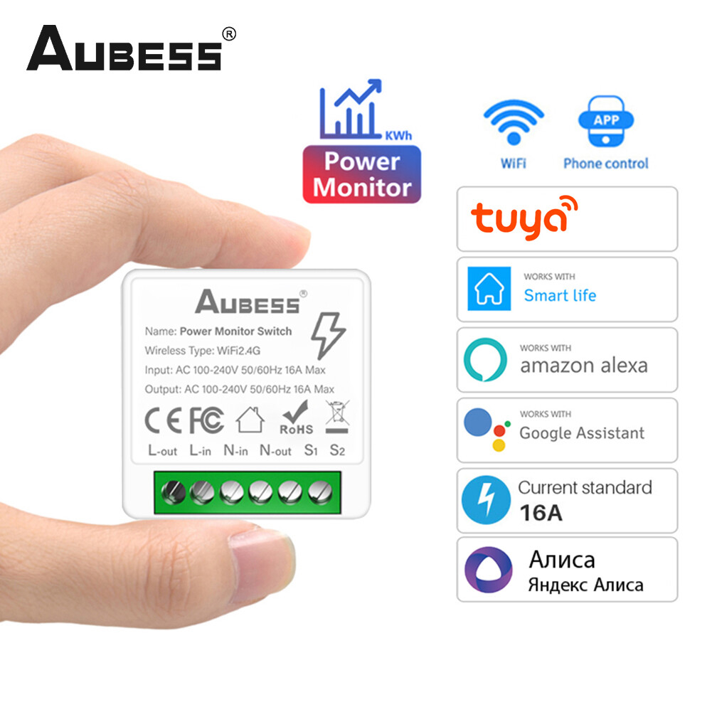 E Life Smart Store16A Tuya Wifi Smart Switch With Energy Monitor Support 2-Way Wireless Control Switches Smart Life Bluetooth Timing Switch 100-240V Group Control Smart Home Automation For Alexa Google Home
