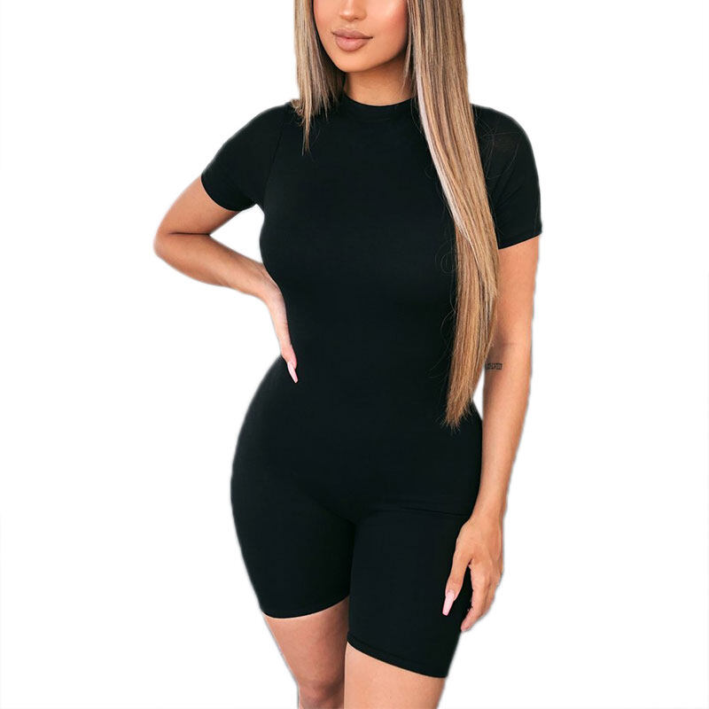 Color : Black, Size : M YAXAN Womens Long Sleeve Zipper Shorts Round Neck Bodysuit Bodycon Rompers Overall Jumpsuit