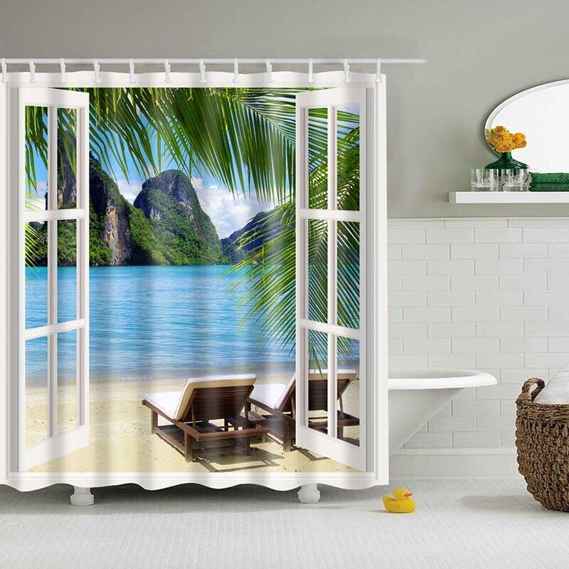 1PC Green Tropical Plants Shower Curtains for Bathroom Polyester