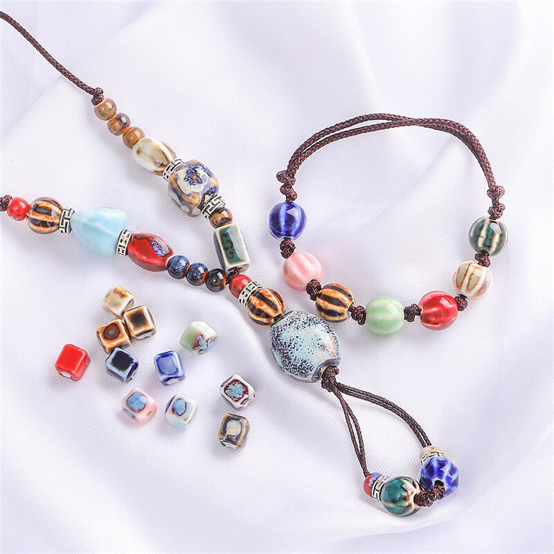10pcs/Bag 7mm High Quality Unique Delicate Handmade Chinese Ceramic Porcelain Geometry Square Shape Beads Charm for Earring Necklace Bracelet DIY Jewerlry Craft Making Accessories