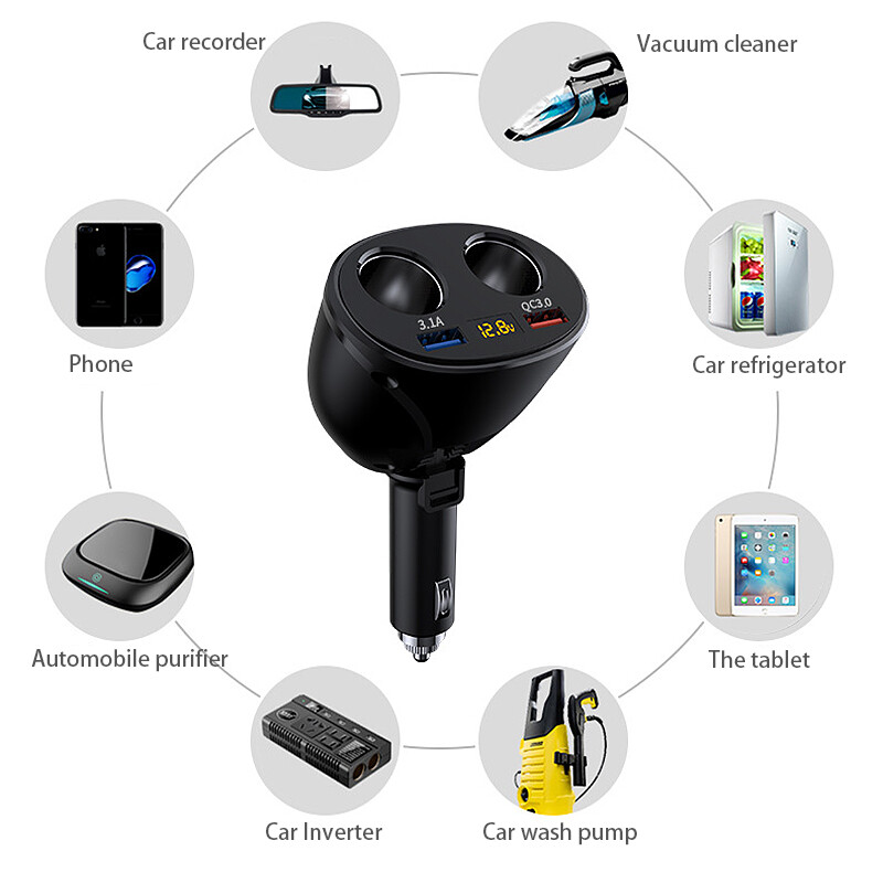 Ổ Cắm Chuyển Đổi Bật Lửa Sạc Xe Hơi 12V Ổ Cắm Chia USB Kép QC3.0