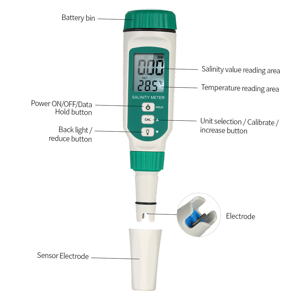 SMART SENSOR Portable Salinity Meter Handheld ATC Salinometer Halometer Salt Gauge Salty Brine Meter Seawater Salinity Refractometer Food Salinity Tester Meter