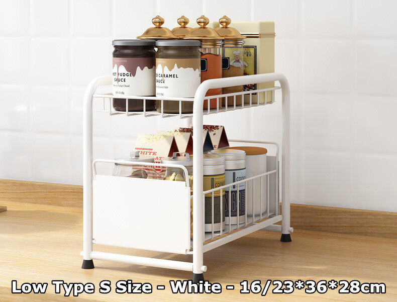 JustLiving 2 Layer Kitchen Sink Storage Drawer Rack Stainless Steel Bathroom Cabinet Storage Rack Kitchen Counter Organizers