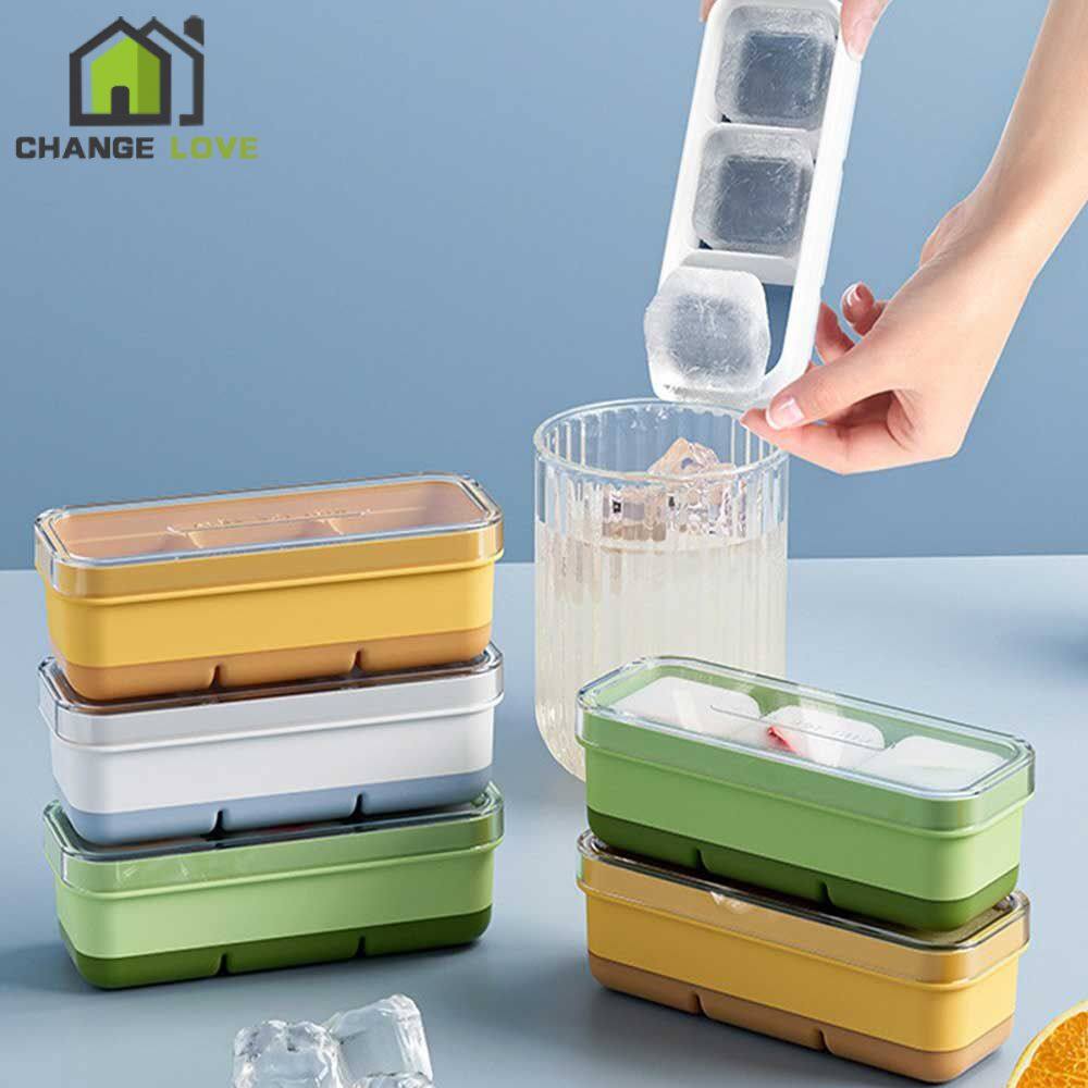【Changelove】3 Grids Ice Cube Tray With Lid Soft Bottom Ice Cube Maker Mold Fruit Jelly Yogurt Cube Maker Household Ice Frozen Tools Kitchen Accessories