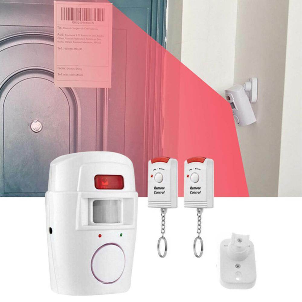 PIR Motion Sensor Detector Alarm with 2 Remote Controls Infrared Alarm Home Security System for Door Shed Garage Caravan