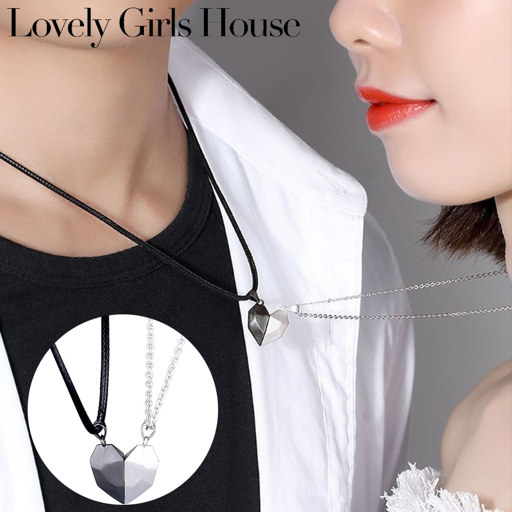 【♡Lovely girls house♡】2 pcs magnetic necklace For Couples Lovers Heart Pendant Distance Faceted Amulet Valentine Gift For Women 2021