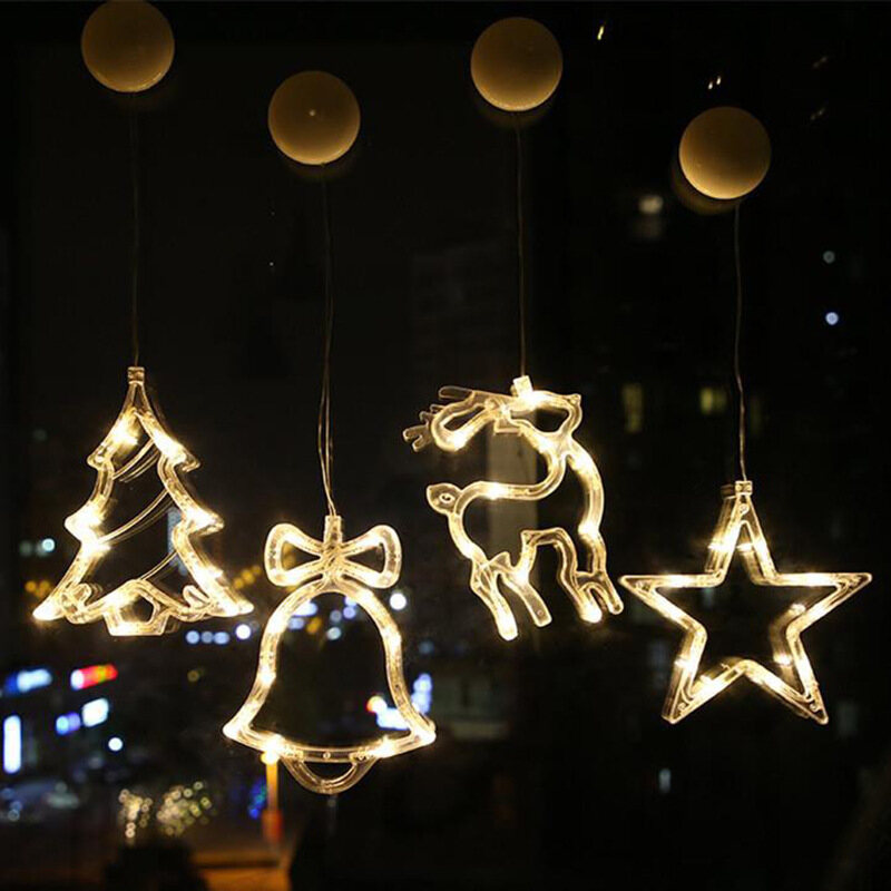 【Lightingeverthing】Christmas Led String Ánh Sáng, Đèn Chùm Cốc Hút Cửa Sổ Chạy Bằng Pin, Đèn Trang Trí Tiệc Giáng Sinh Sáng Tạo Chuỗi Cảnh Đèn Bố Trí