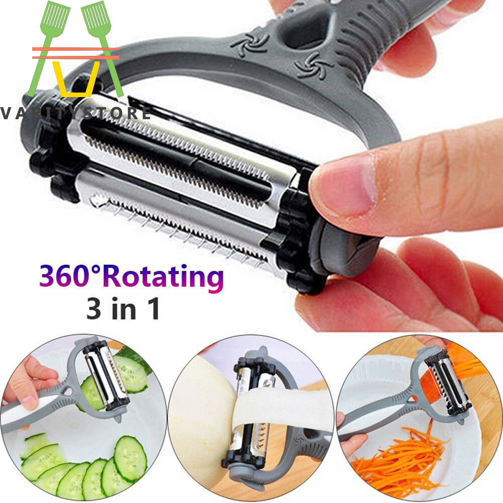 3 in 1 Multifunctional 360 Degree Rotary Stainless Steel Planer Kitchen Grater / Vegetable Fruit Potato Peeler Slicer Gadget Grater