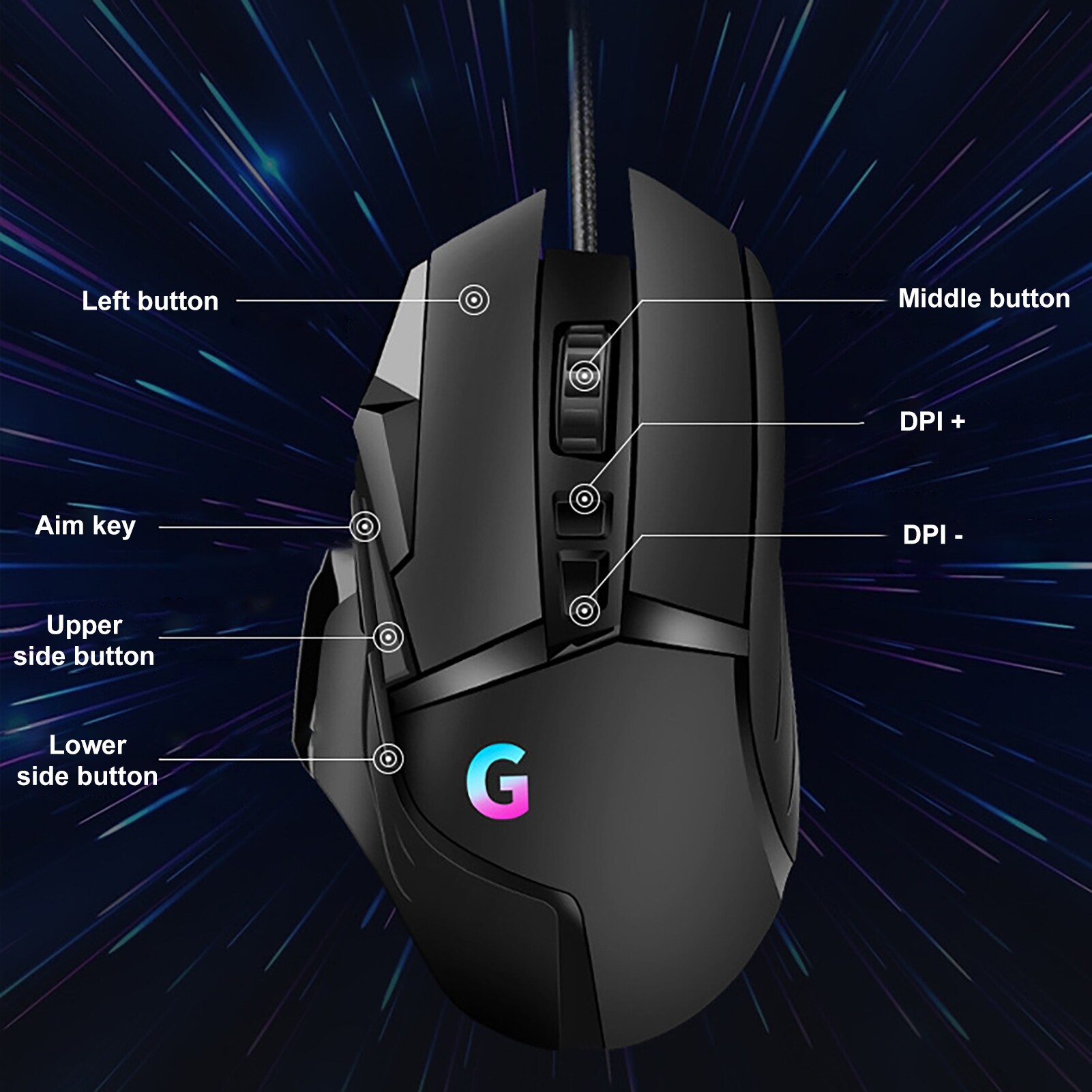 【Cozyy Space】G502 Wired Cool RGB Backlight 7200DPI 8 Buttons Gaming Mouse Computer Accessory