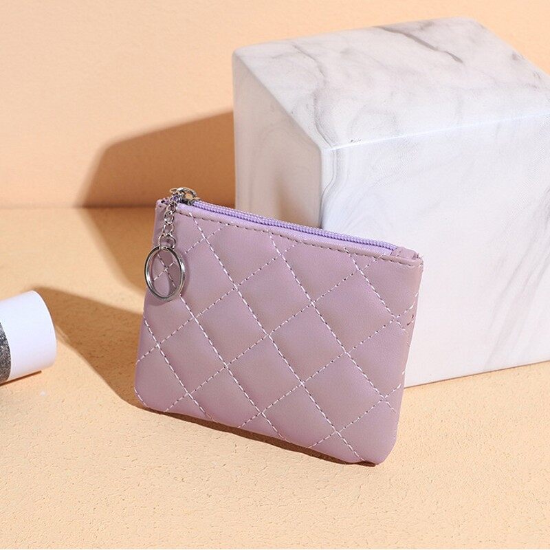 Mini PU Leather Purse Card Holder Coin Purse for Women Fashion Zipper Keychain Clutch Bag