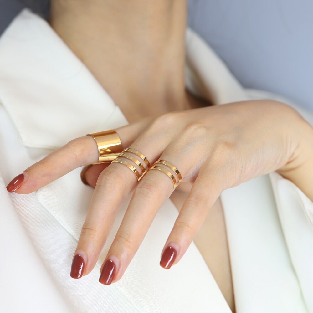 3Pcs Punk Gold Rings Female Stack Plain Band Set of Rings Finger Knuckle Couple Rings Set for Women Rock Jewelry