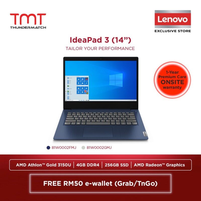 Lenovo IdeaPad 3 14ADA05 (81W0002FMJ)(Blue)/(81W0002GMJ)(Grey)|Athlon 3150U|4GB 256GB SSD|14.0|W10 - FREE Backpack Malaysia