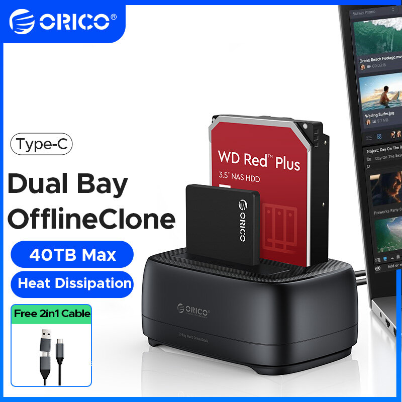ORICO USB 3.0 để SATA Dual-bay Ổ đĩa cứng gắn ngoài trạm nối với chức năng nhân bản ngoại tuyến cho 2.5 & 3.5 inch HDD SSD SATA (Sata I/II/III) SATA bao vây HDD Dock