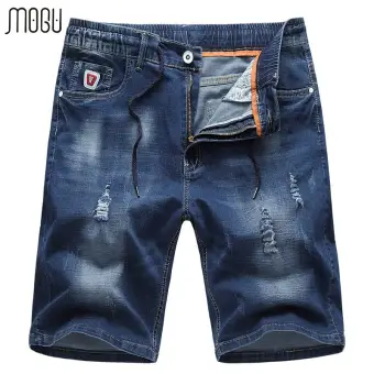 elastic denim shorts mens