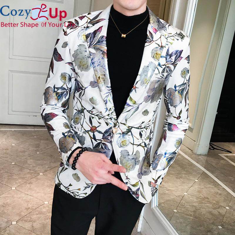 Cozy Up Mens Shiny Luxury Casual Floral Party Blazer Jacket 2 Button Velvet Blazer Coat