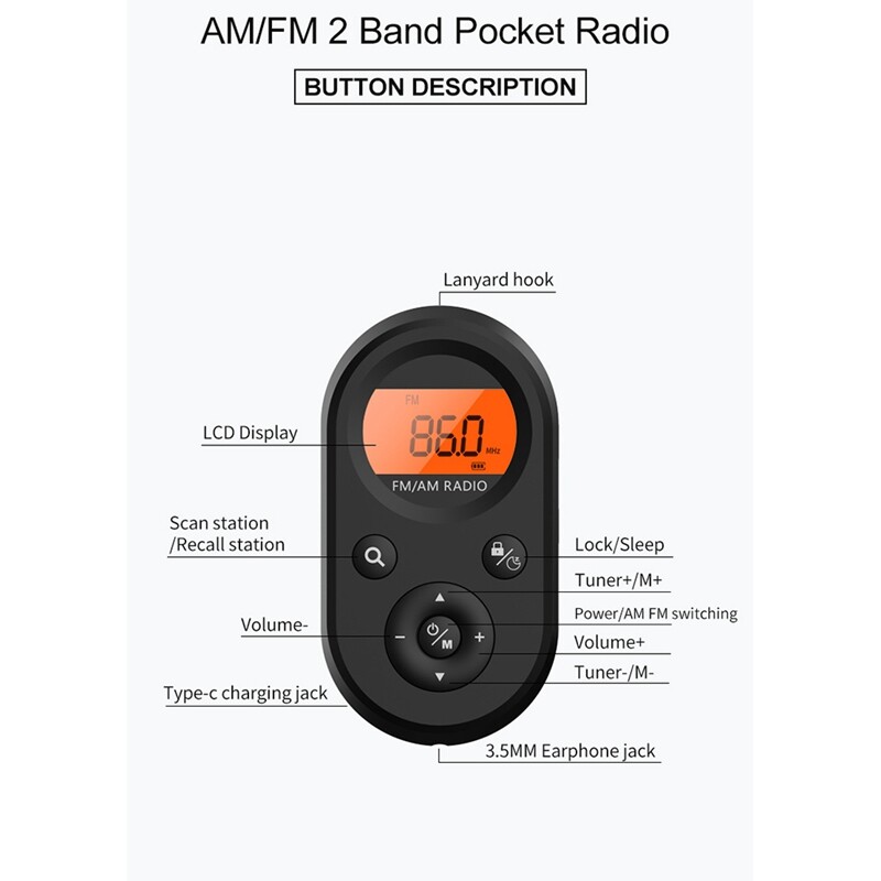 Mini FM/AM Radio Portable Pocket 76-108MHZ Rechargeable Radio Receiver ...