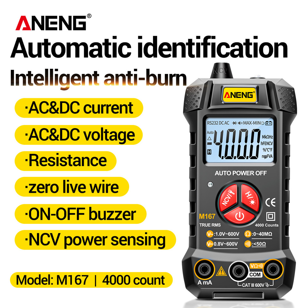 ANENG Đồng Hồ Vạn Năng Kỹ Thuật Số Thông Minh M167 Vôn Kế Tự Động Nhận Diện 4000 Đếm Ampe Kế Bút Kiểm Tra Điện Có Đèn Nền Màn Hình LCD Đèn Pin Điện Áp AC DC/Điện Trở Dòng Điện Kiểm Tra Dây Trực Tiếp