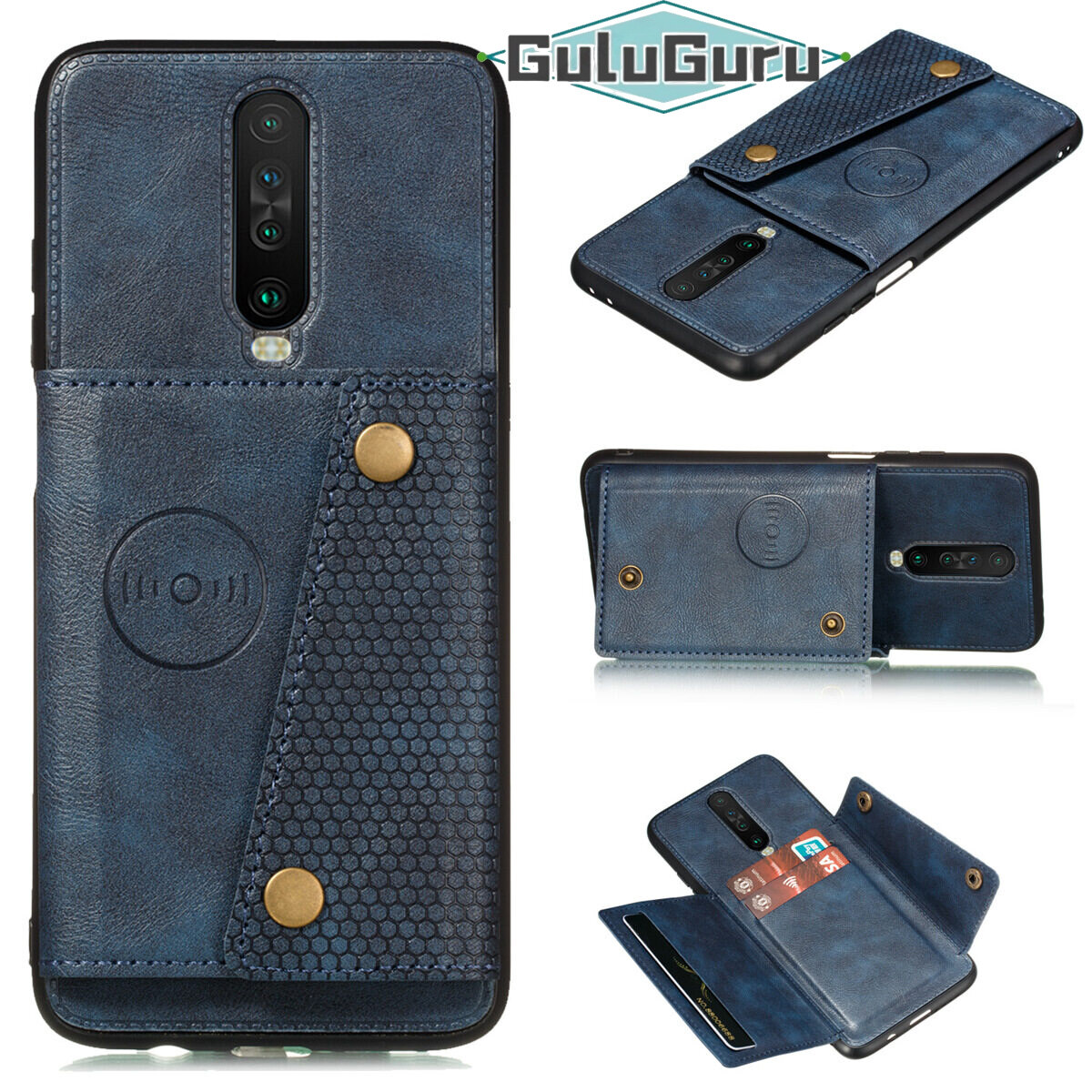 for Redmi K30 Pro Leather Case Multiple Folio Flip Cover Wallet Back Case Shell, can work with Car Mount, Hidden ID Credit Card Slot Holder, Retro Metal Button Clasp, Stand Support