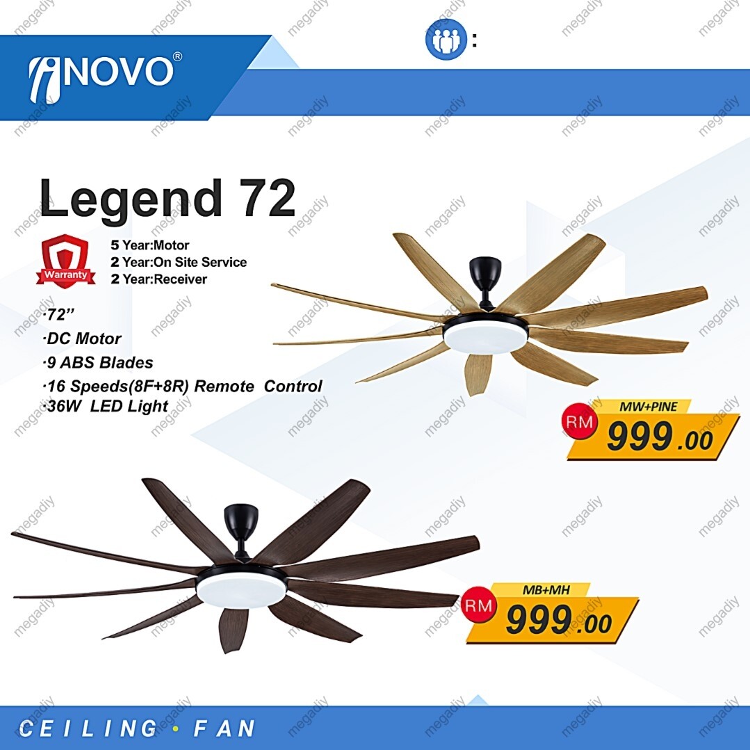 Inovo 72" Kipas Siling Ceiling Fan 9 Blades With Remote Control Legend