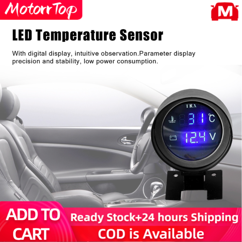 LEDกลมรถดิจิตอลรถบรรทุกอุณหภูมิน้ำวัดอุณหภูมิSensor Temperatura Moto + ตัววัดค่าแรงเคลื่อนไฟฟ้ามิเตอร์วัดกระแสไฟ2 In 1 12V 24V