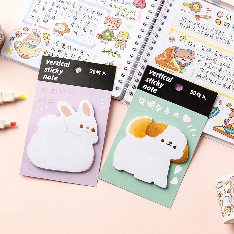 30 Sheets Cute Cartoon Pet Butt Shape Sticky Notes Student Tearable Memo Pad