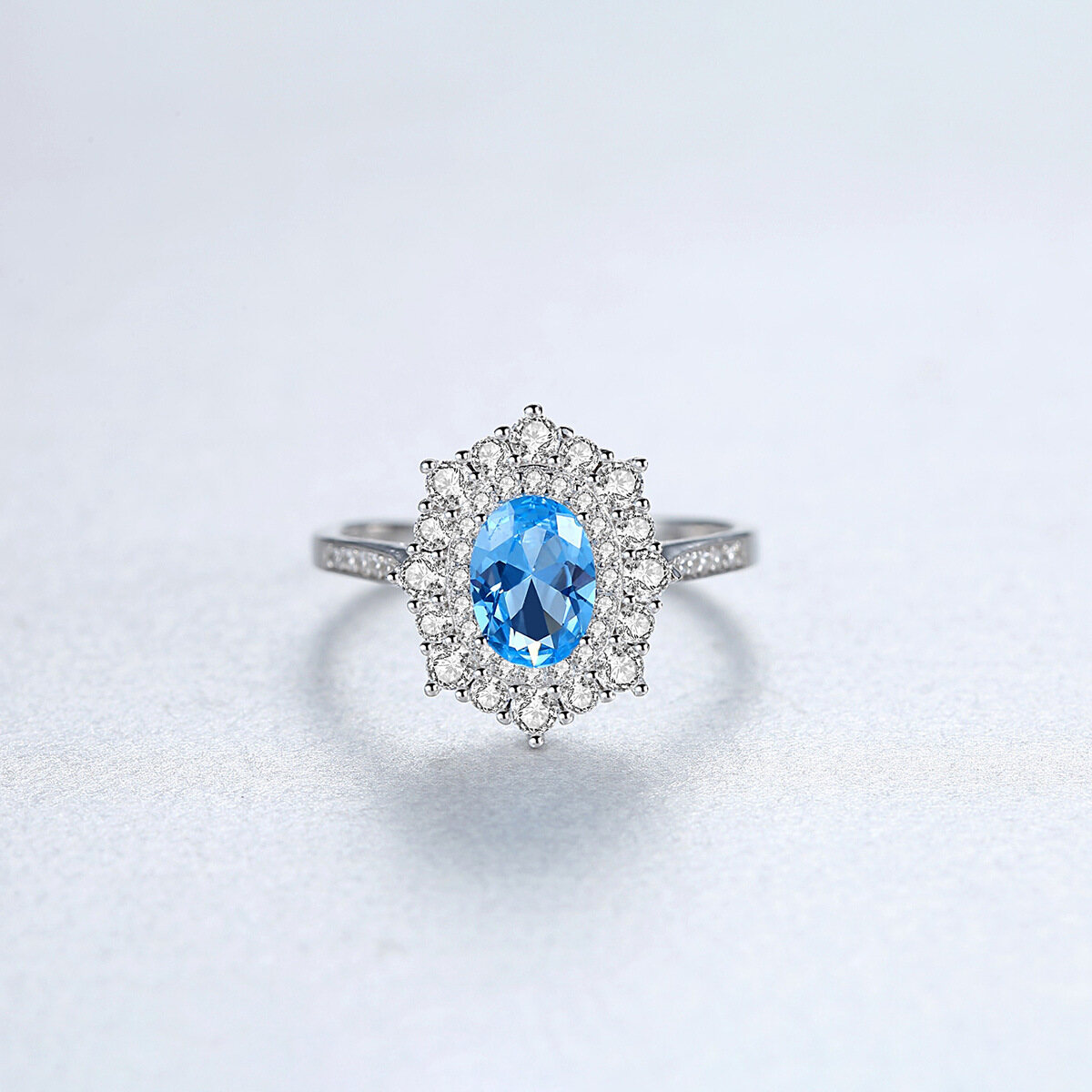 Ring Micropaved Zircon Sapphire Ring In Sterling Silver