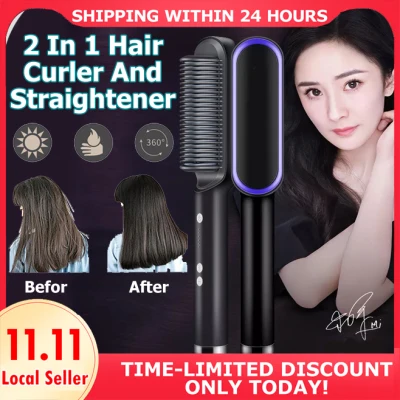 2 IN 1 Hair Straightener And Curler Hair Electric 6-Temp Heat Anti-Scald Design Hair Comb Brush Ceramic Straight Curler styling tool