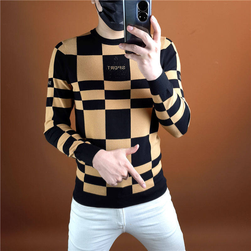 Plaid Long-sleeved T-shirt Men's Autumn Bottoming Shirt Men's Trend Top
