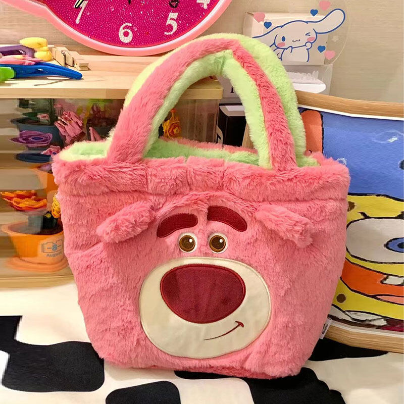 Bei Bao Bao plush cartoon doll crossbody bag Sweet Girl Fashion Handbag Rose Red Strawberry Bear Bag