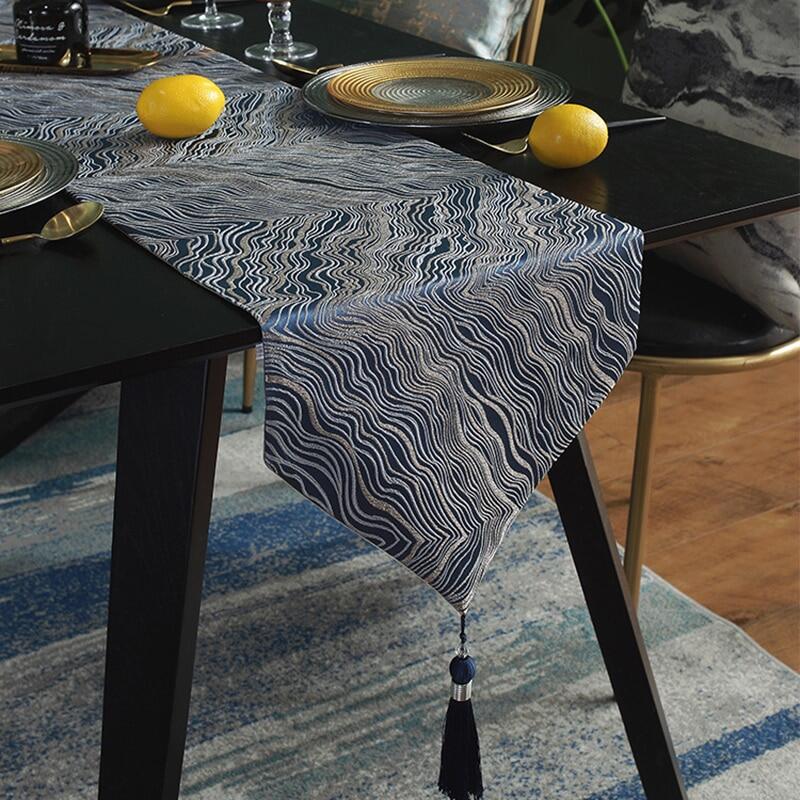 Nordic Table Runner Luxury Printed Curve Table Runner with Tassel